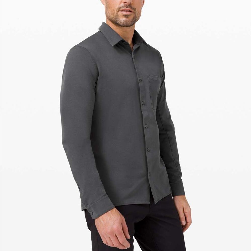 Lululemon Commission Long Sleeve Button Down Qwick Oxford Graphite Grey Medium